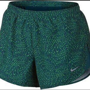 Nike Women's Dri-Fit Tempo Running Shorts in Green All Over Print, M